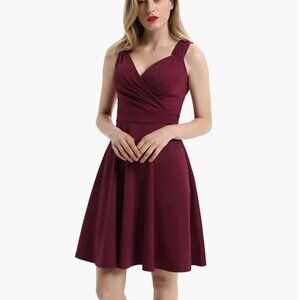 GRACE KARIN NWT Women's Sleeveless Wrap V-Neck A-line Maroon Dress